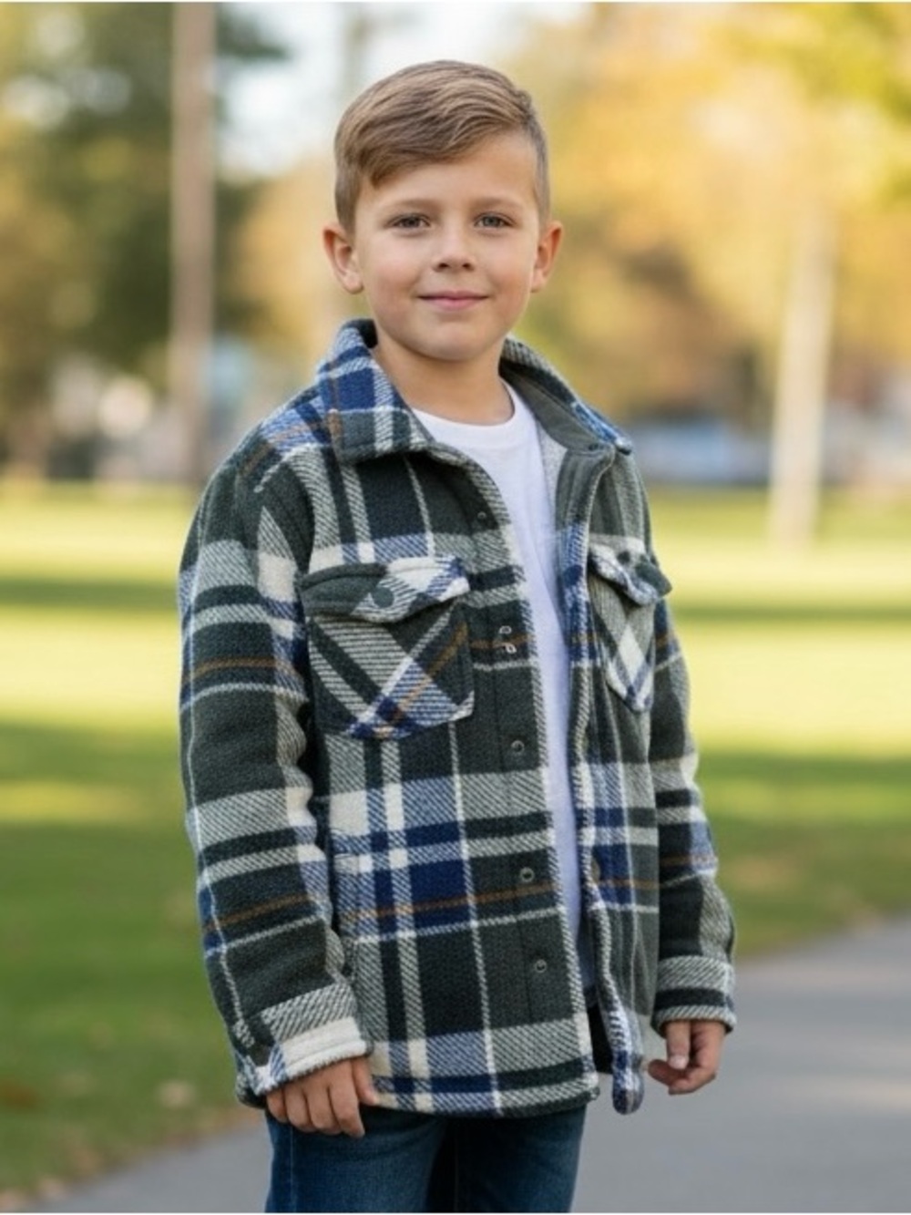 Member’s Mark Boys Fleece Shacket Size 6/7 Plaid Sherpa Lined Snap Jacket